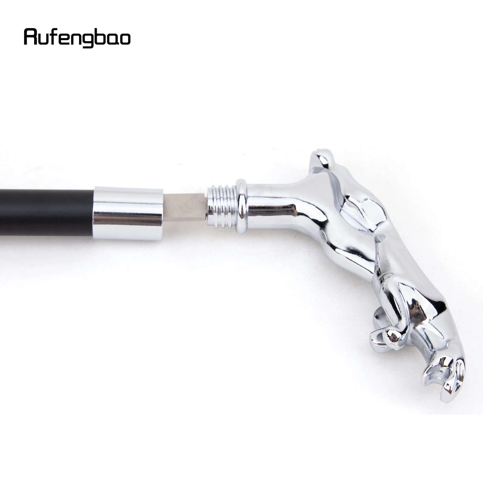 Серебряная роскошная леопардовая ручка для ходьбы со скрытой пластиной - Фотография_3