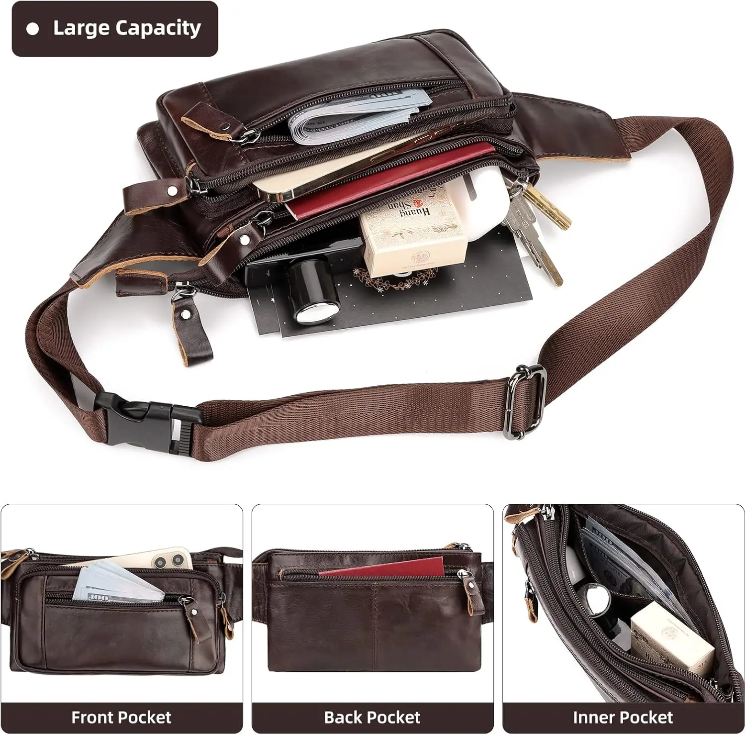 Кожаная поясная сумка для мужчин и женщин - Фотография_4