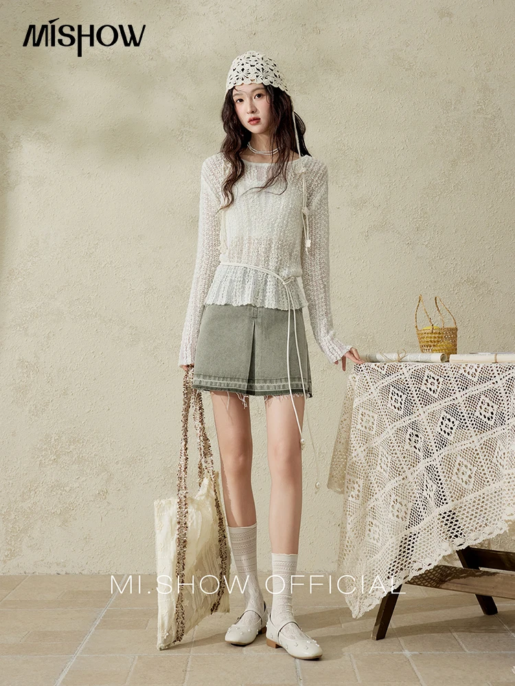 Mishow женский абрикосовый белый полый вязаный свитер - Фотография_4