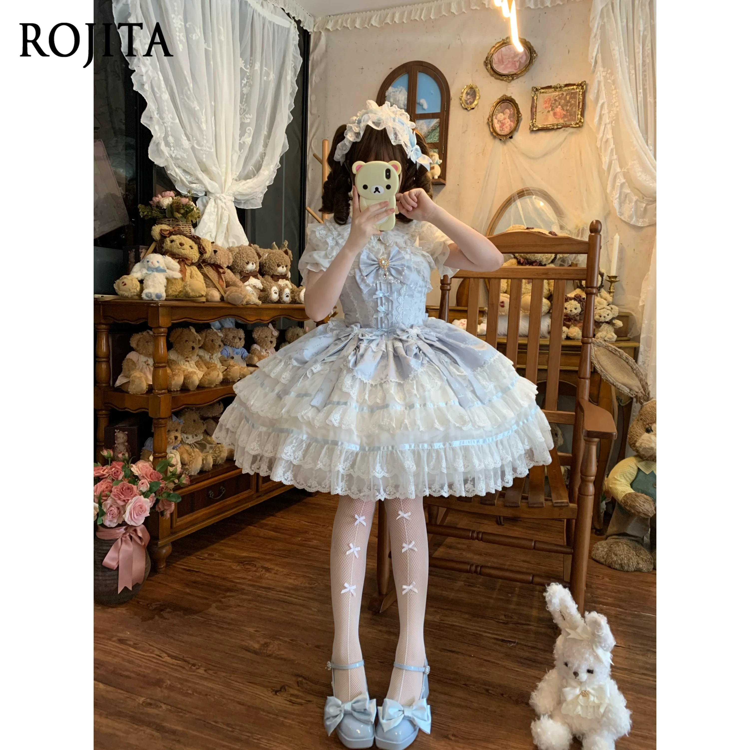 Синее платье лолиты в балетном стиле с милым бантом jsk