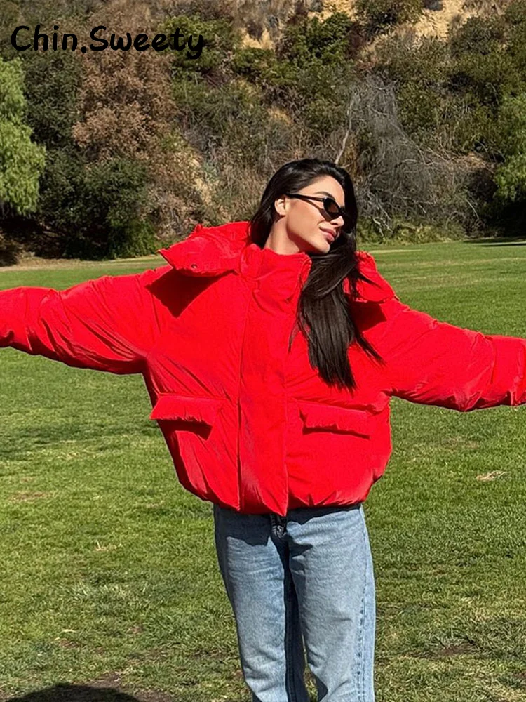 Теплые женские хлопковые стеганые пальто с капюшоном - Фотография_4