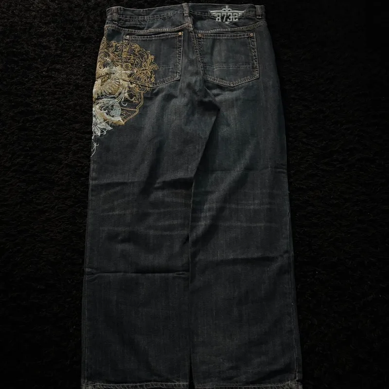 Американские новые модные мешковатые джинсы с вышивкой большого размера - Фотография_4