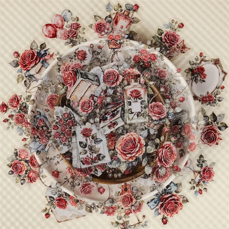 Винтажные наклейки для домашних животных с розовой розой