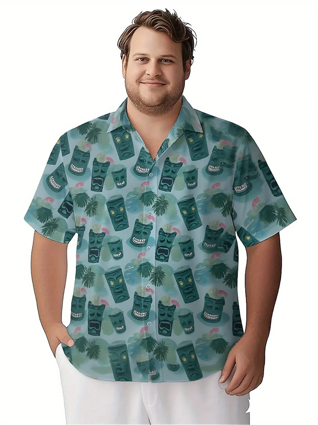 Мужские гавайские рубашки больших размеров с рисунком маски тики - Фотография_3