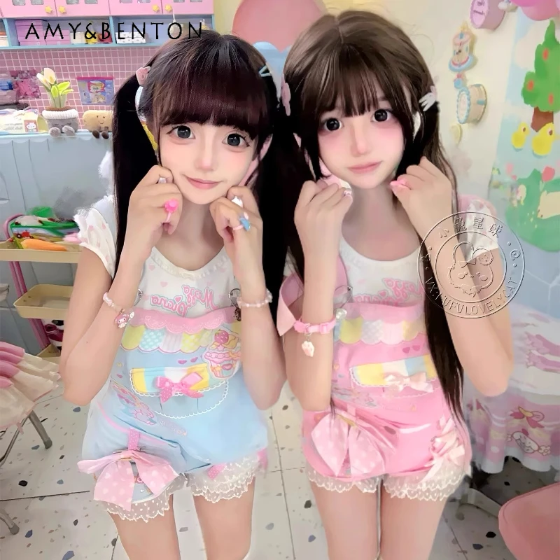 Новые японские розовые женские шорты с милым бантом и вышивкой