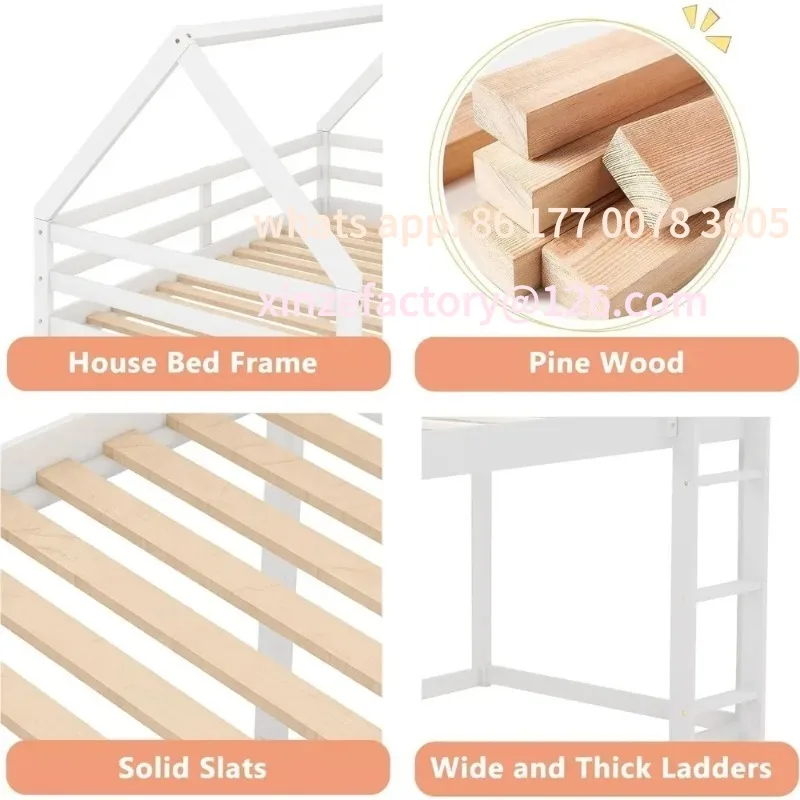 Настраиваемая двухъярусная кровать twin over twin house для детей - Фотография_4