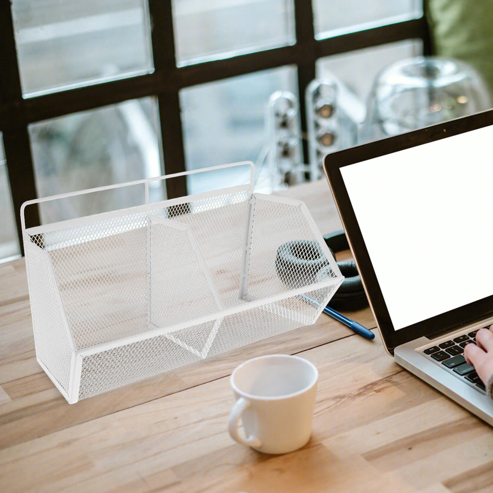 Белый металлический 2-секционный наклонный настольный органайзер