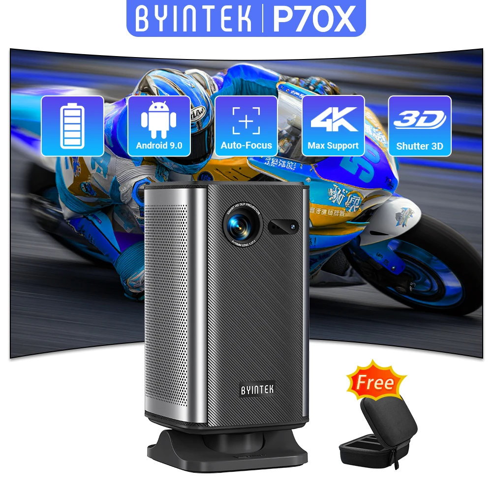 Портативный мини-проектор byintek p70x со встроенной батареей