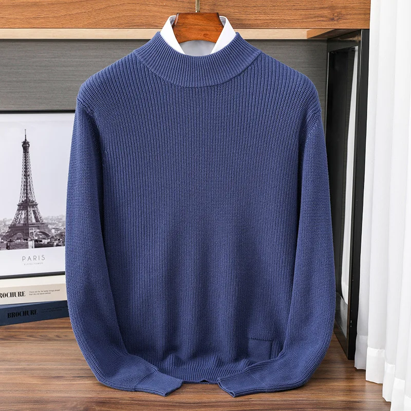 Высокое качество индивидуальный мужской вязаный свитер с круглым вырезом - Фотография_5