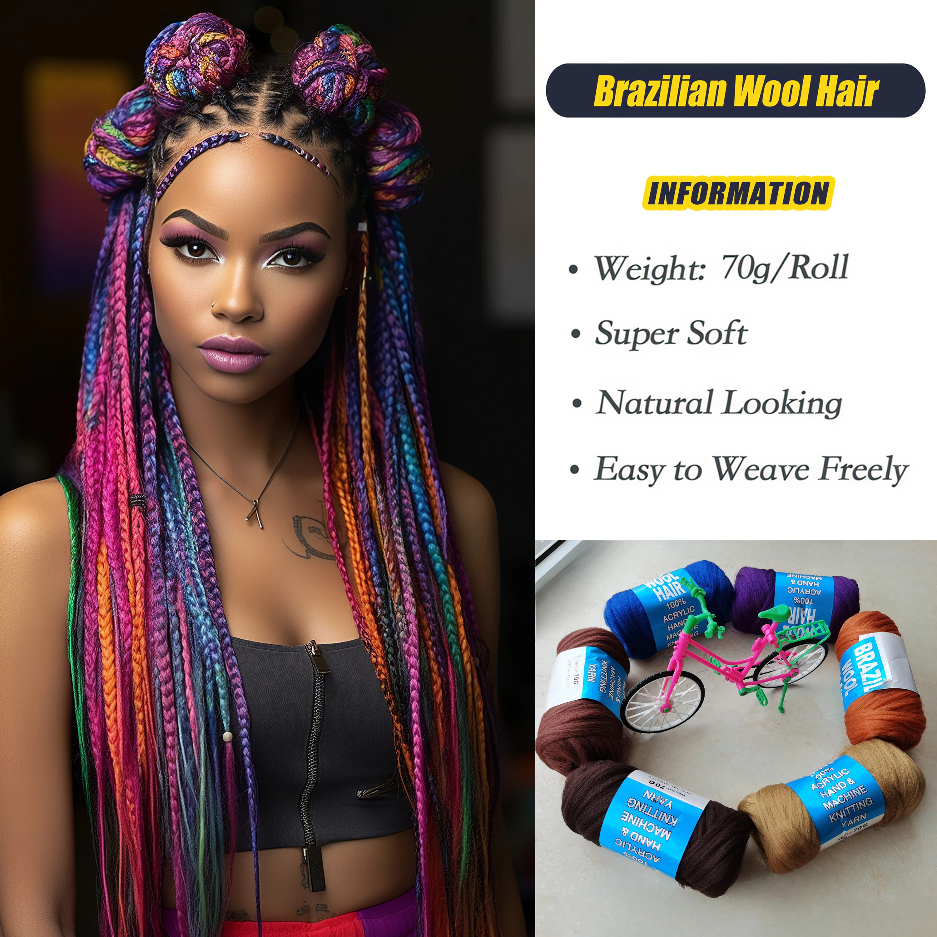 Бразильские шерстяные волосы для jumbo braids