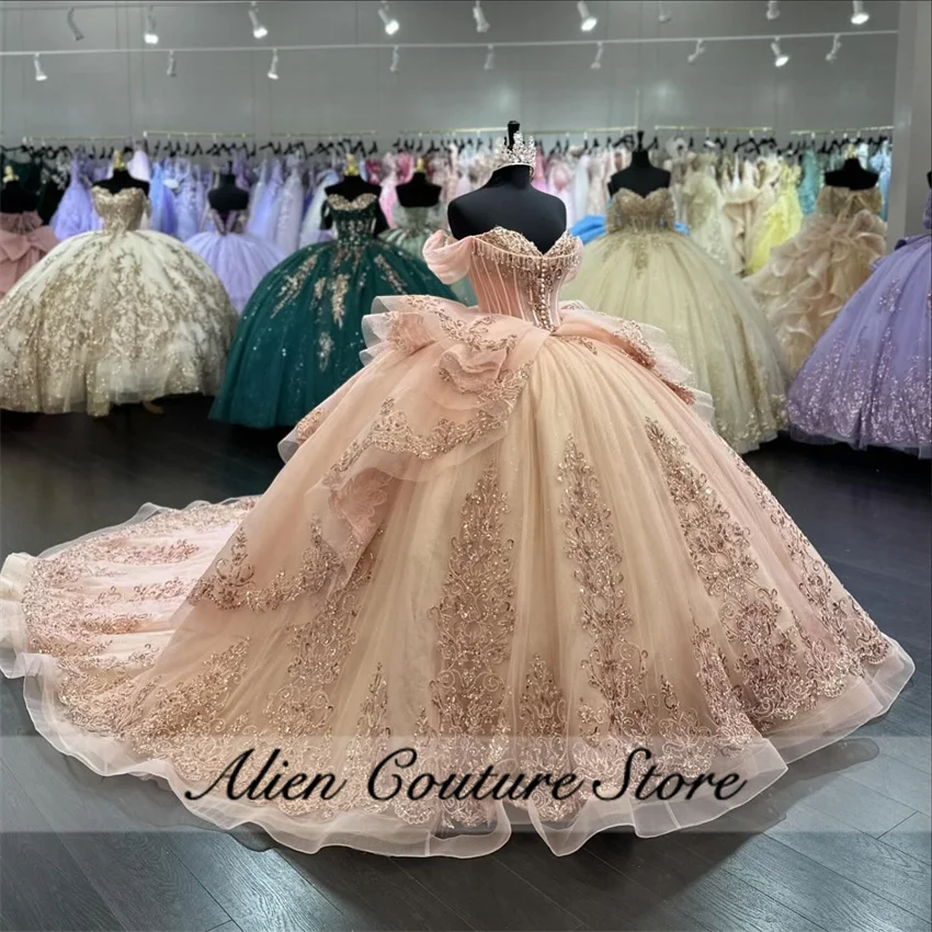 Розовое персиковое тюлевое платье quinceanera - Фотография_2