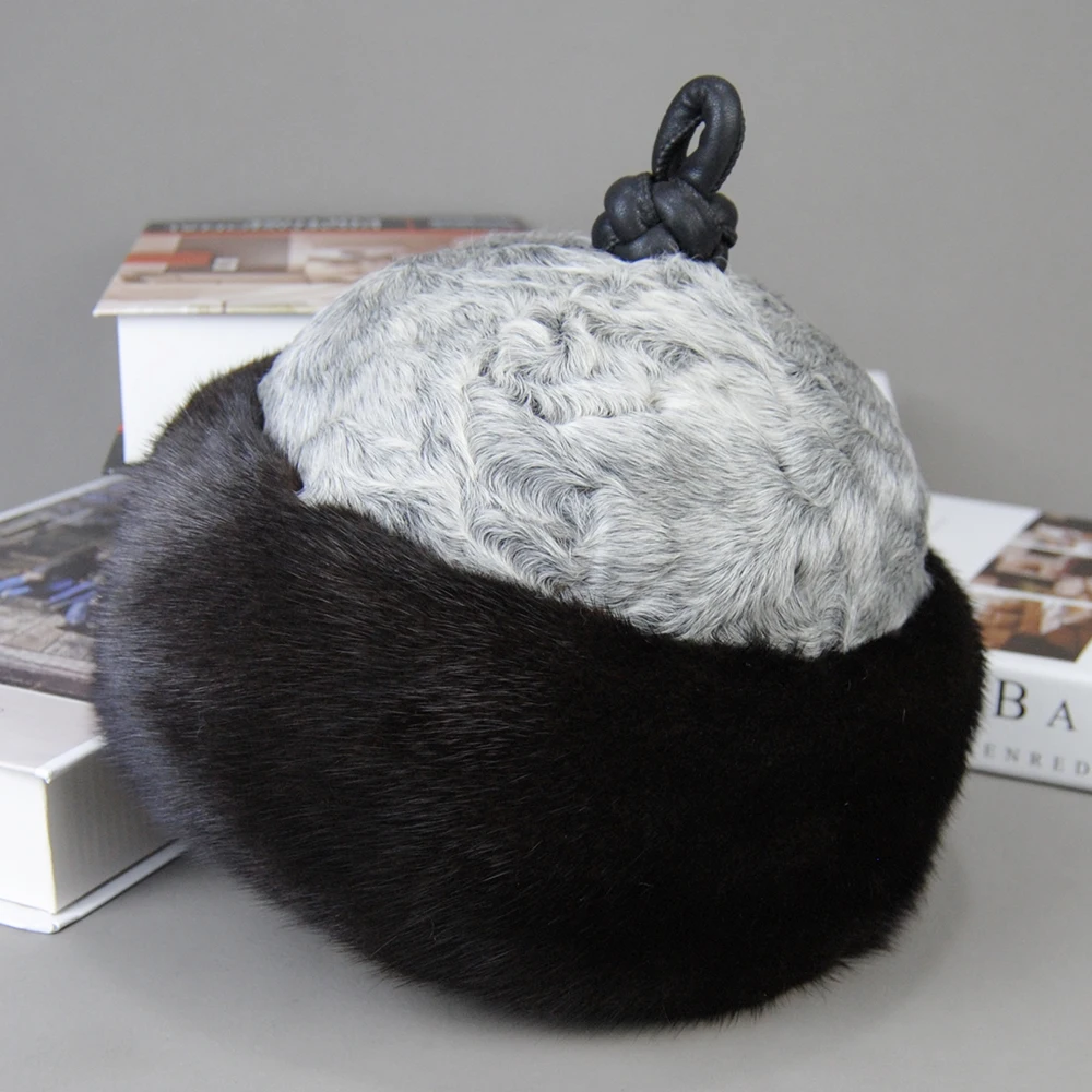 Лидер продаж, роскошные унисекс настоящие норки с шерстяной шапкой - Фотография_5