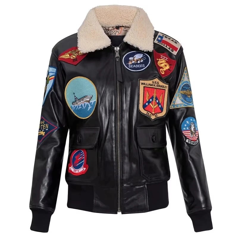 Черная кожаная куртка пилота top gun