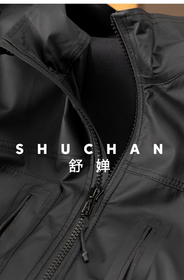 Огромная тонкая кожаная куртка из овчины с воротником-стойкой - Фотография_6