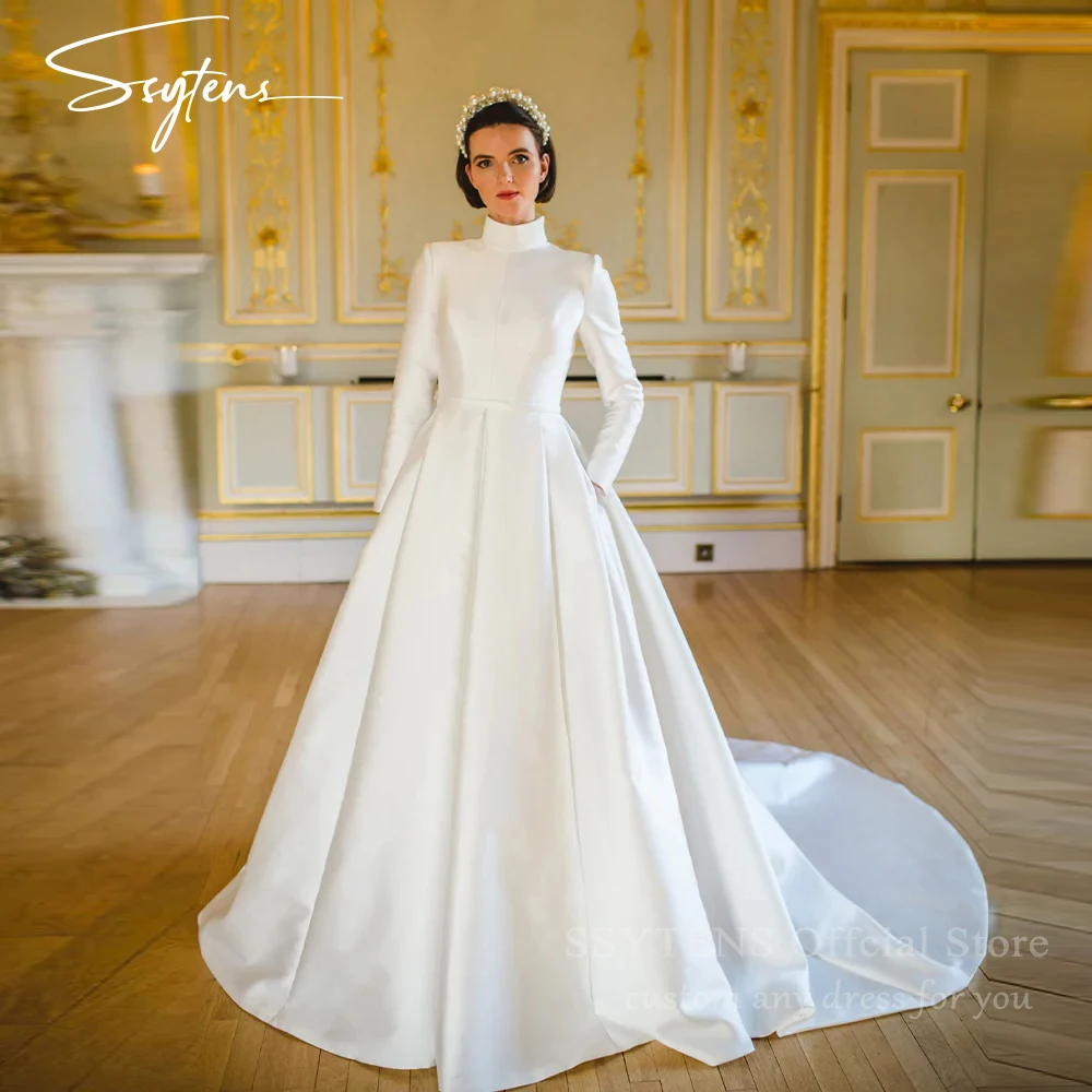 Ssytens мусульманские свадебные платья с высоким воротом для женщин