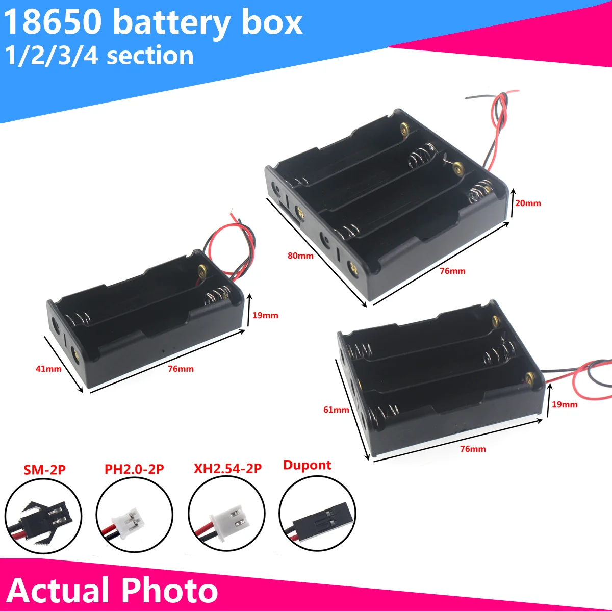 Аккумуляторная батарея серии 18650 с разъемом 2x 3x 4x xh2