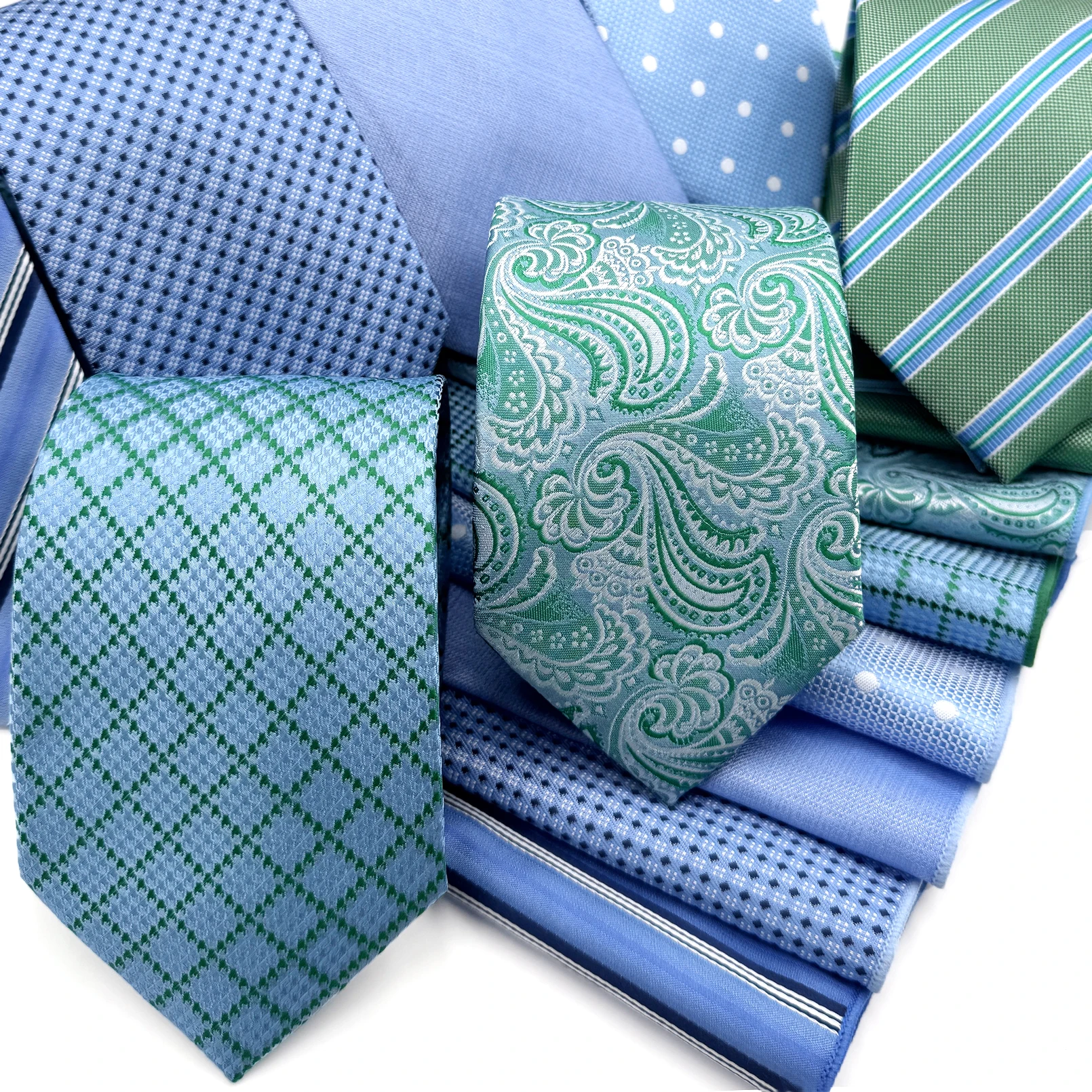 Голубой модный мужской карманный квадратный галстук - Фотография_3