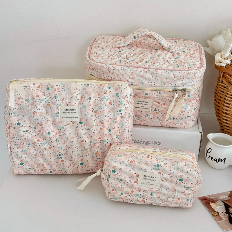 Винтажная вельветовая женская косметичка с цветочным принтом в стиле ретро