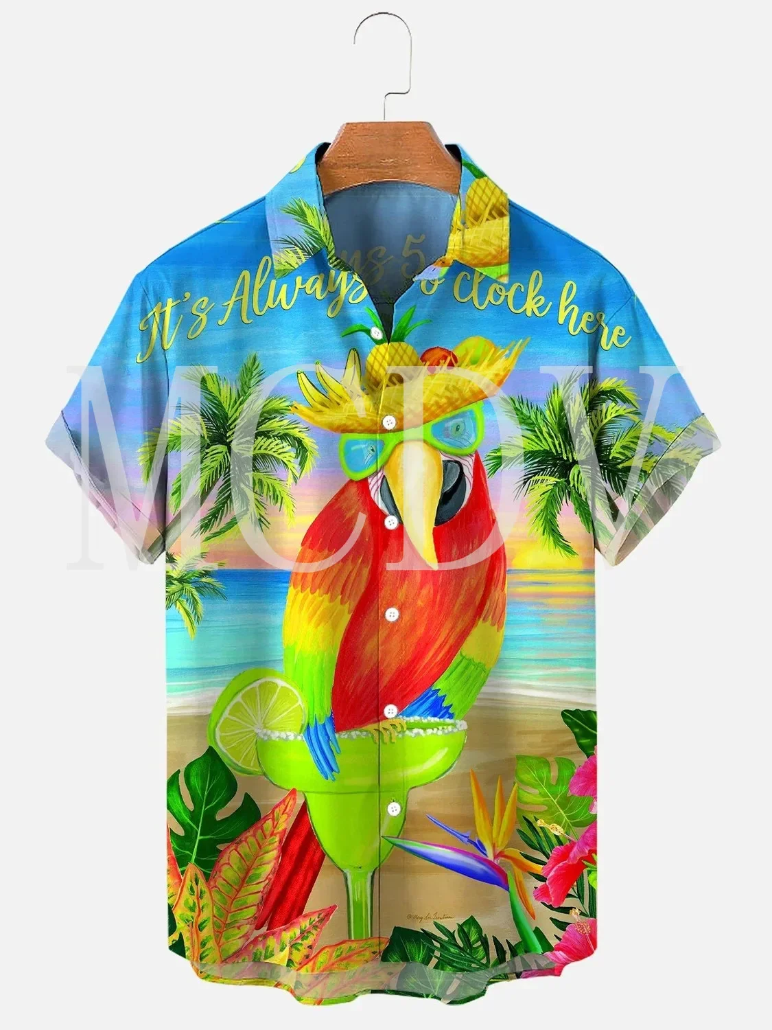 Гавайская пляжная гавайская рубашка с 3d-принтом попугая - Фотография_2
