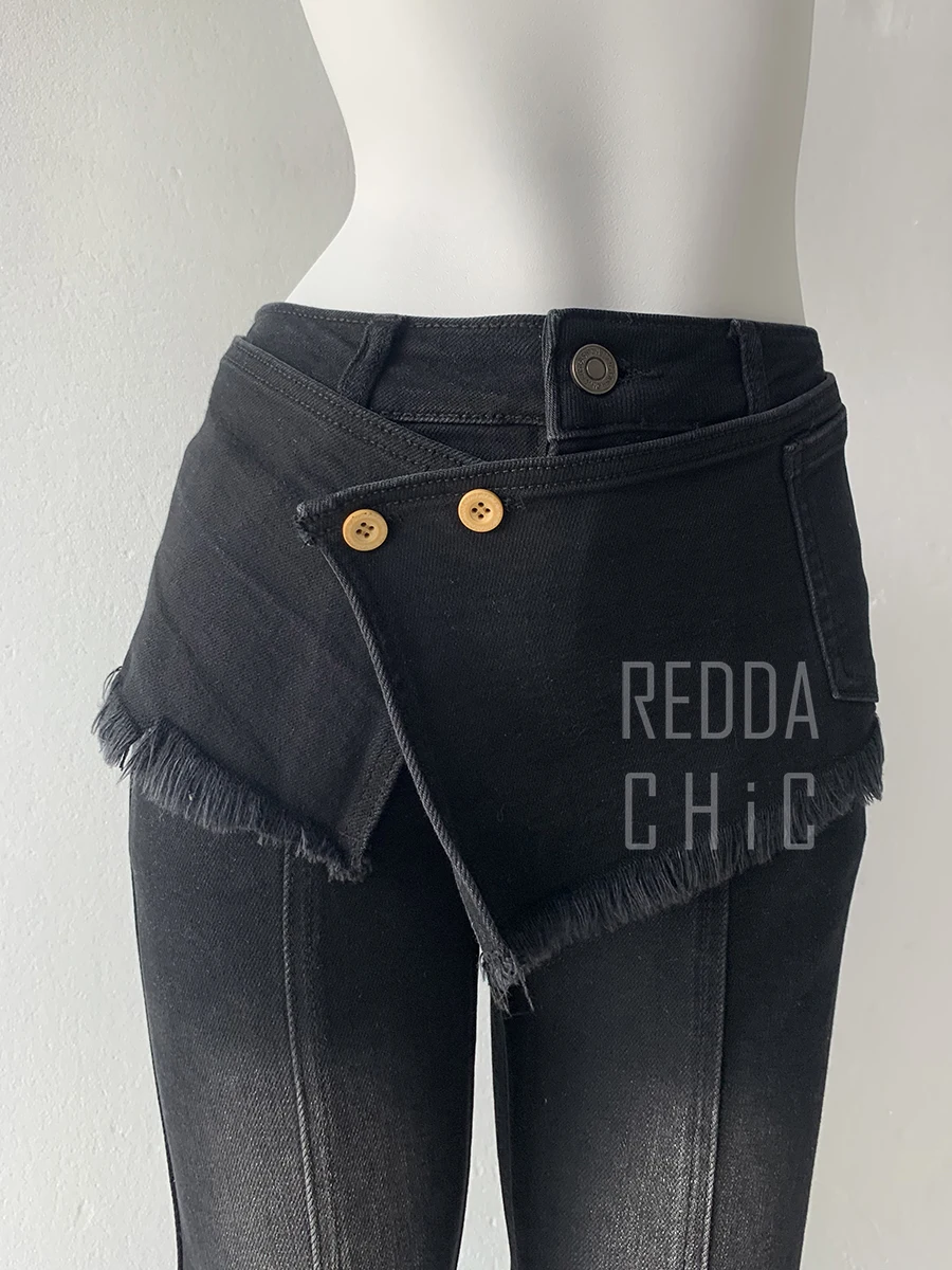 Reddachic черные джинсы с запахом в стиле гранж - Фотография_5