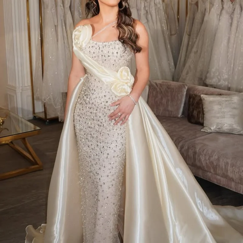 Блестящие свадебные платья «рыбий хвост» цвета слоновой кости - Фотография_4