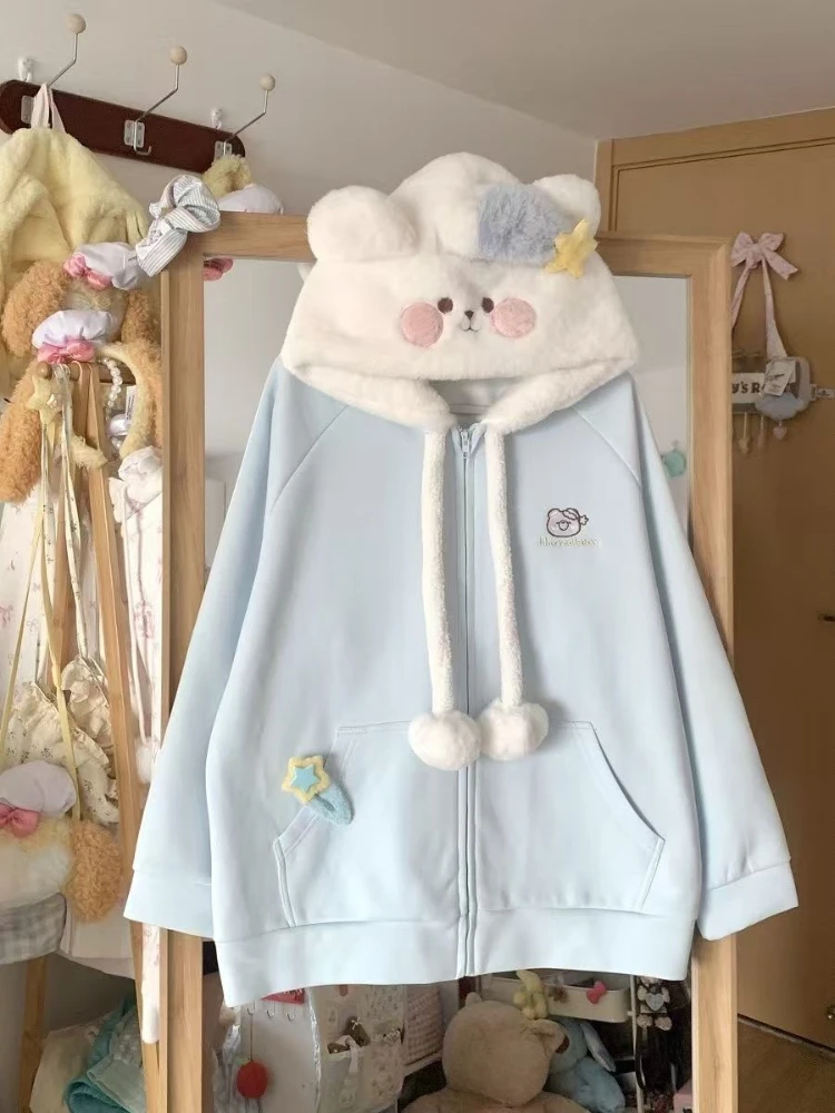 Винтажное свободное пальто kawaii с длинными рукавами и капюшоном - Фотография_2