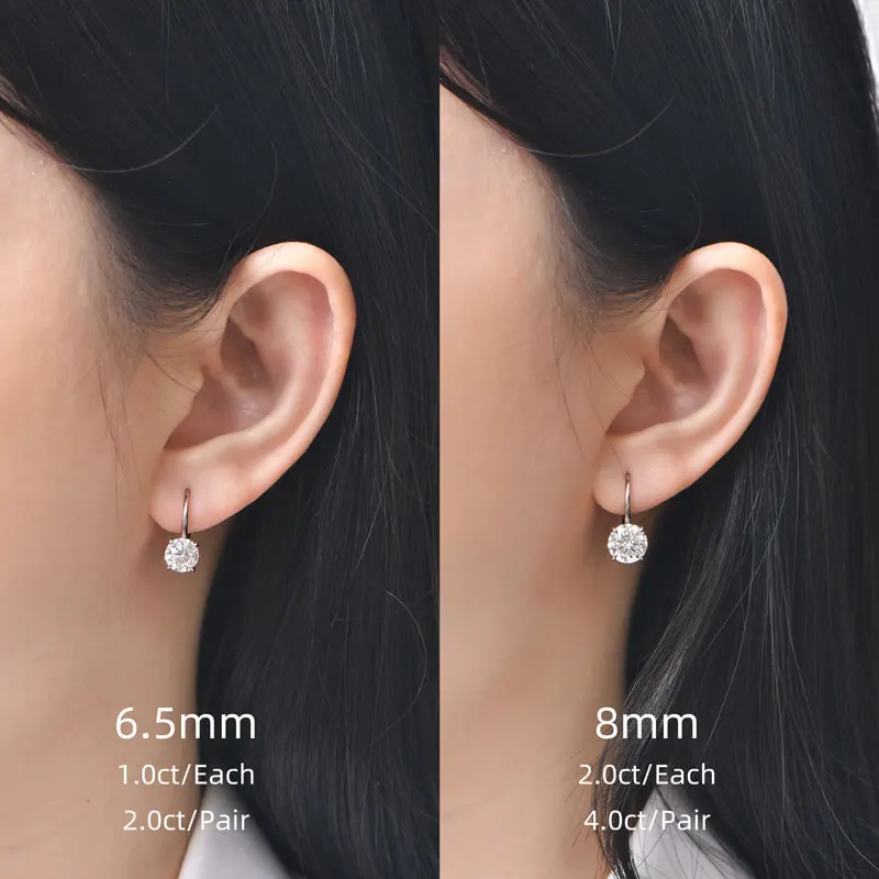 Мм 1ct 2ct круглые серьги-клипсы с муассанитом и бриллиантами - Фотография_5