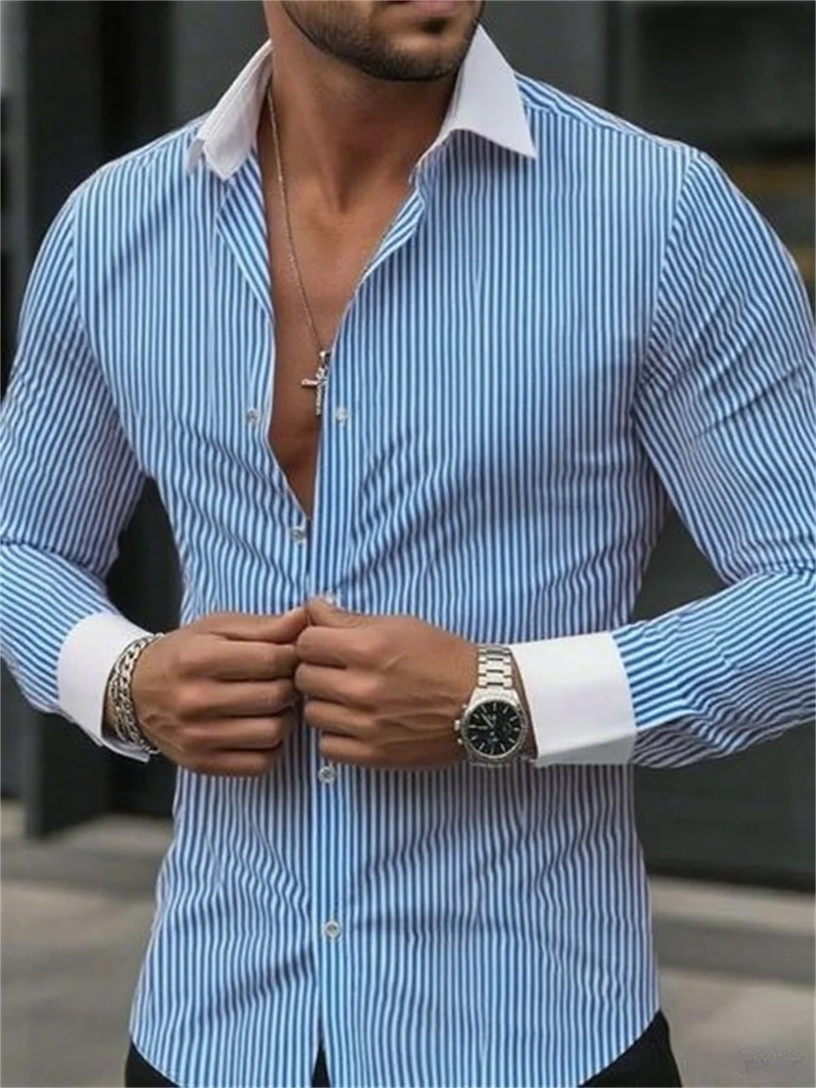 Мужская облегающая полосатая рубашка