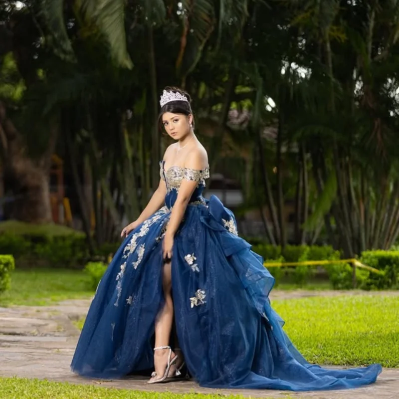 Блестящие темно-синие платья quinceanera по индивидуальному заказу - Фотография_2