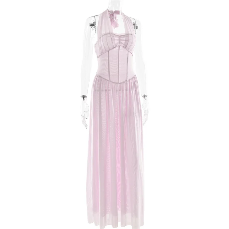 Плиссированное женское вечернее платье с лямкой на шее - Фотография_4