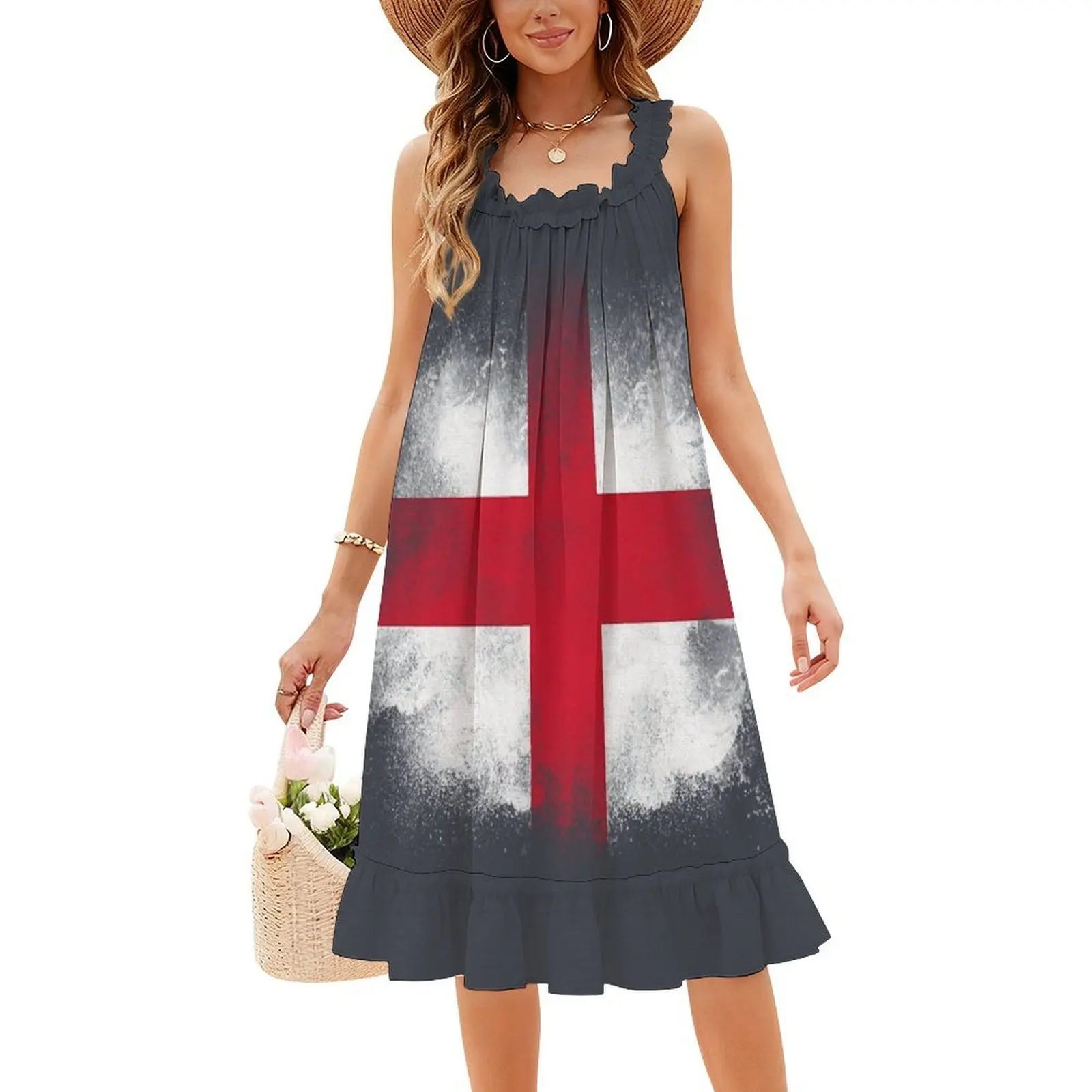 Мини-платье в консервативном стиле с флагом англии для женщин - Фотография_4