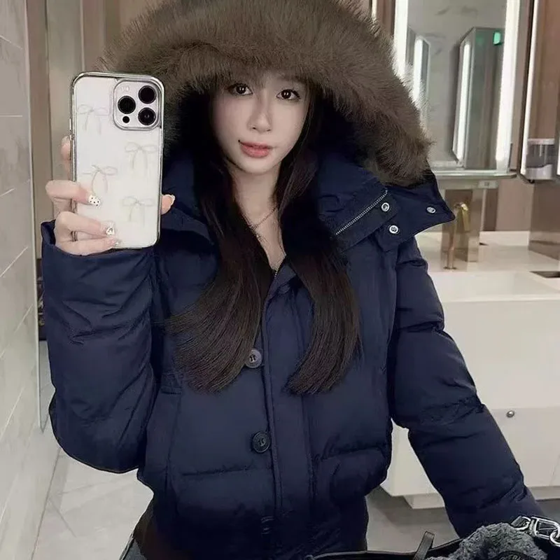 Корейские парки с меховым воротником и капюшоном