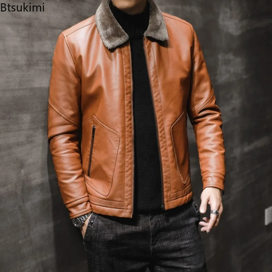 Мужская зимняя кожаная куртка среднего - Фотография_4