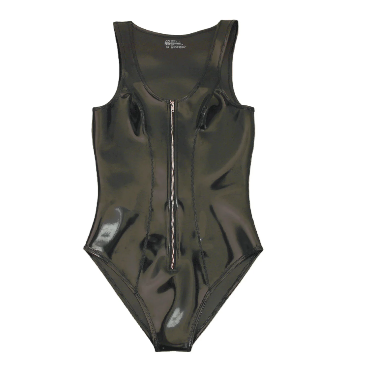 Мужской сексуальный цельный тонкий боди без рукавов из искусственной кожи - Фотография_4