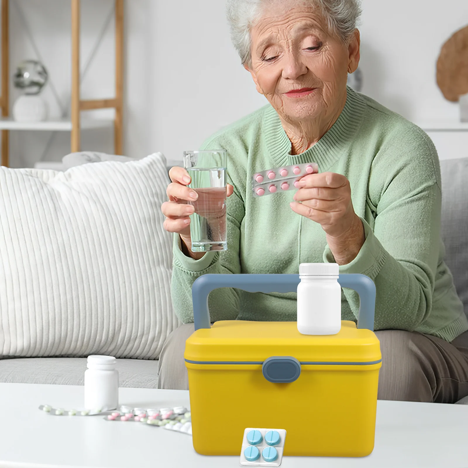 Желтый медицинский контейнер для хранения большой емкости с ручкой - Фотография_6