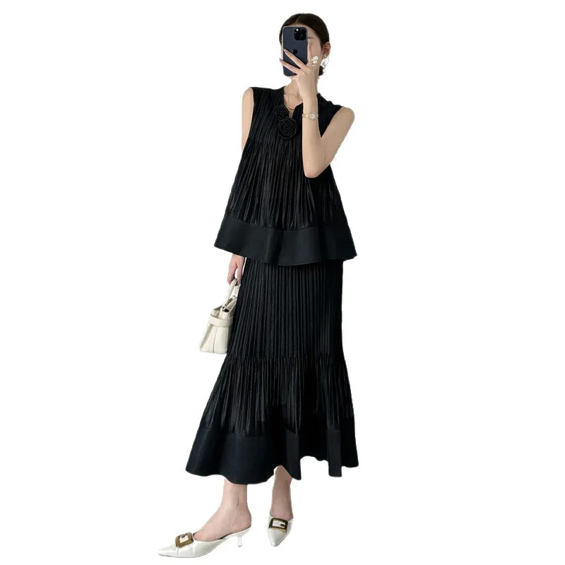 Черный плиссированный женский костюм с юбкой miyake - Фотография_5