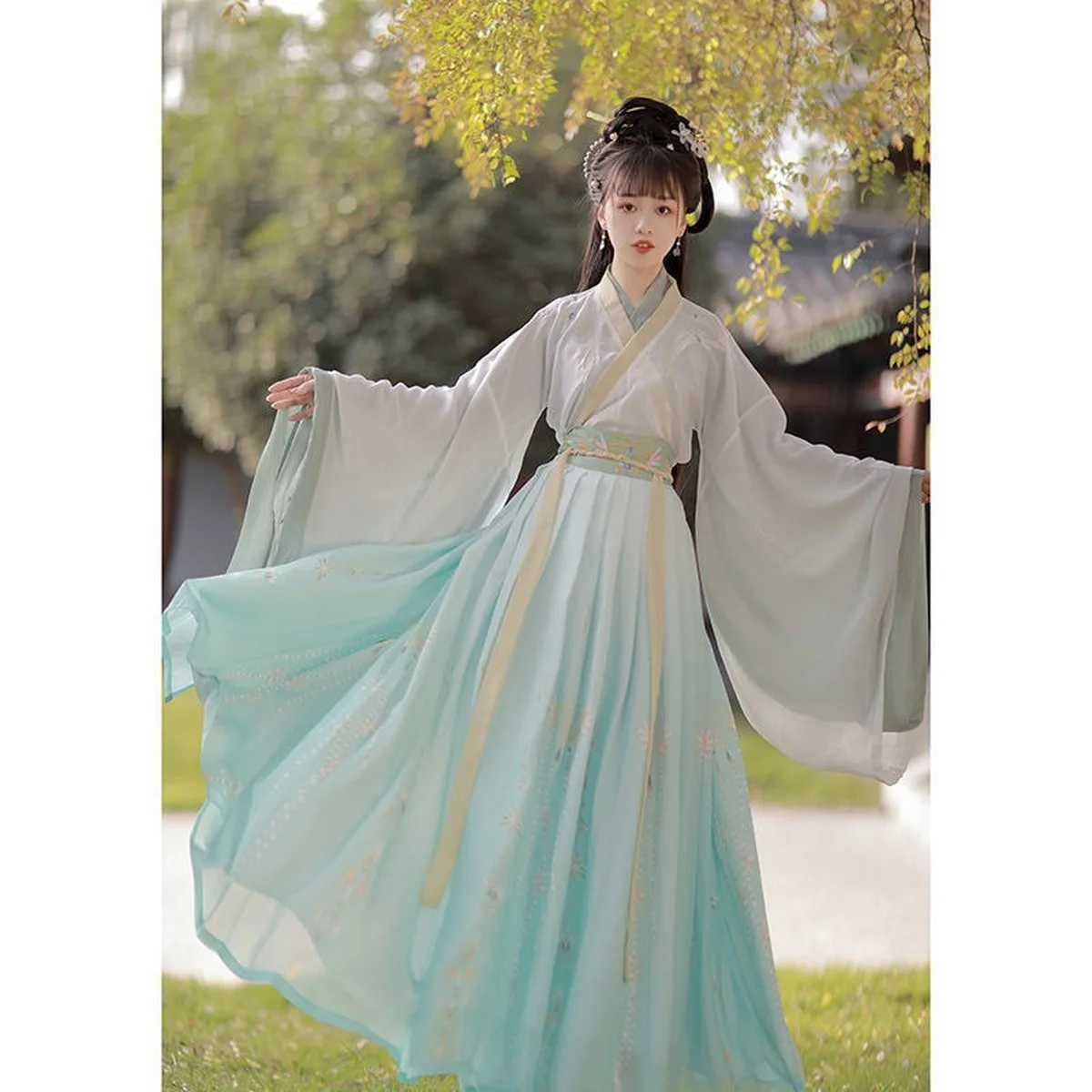 Женский костюм hanfu с широким рукавом и воротником вей цзинь