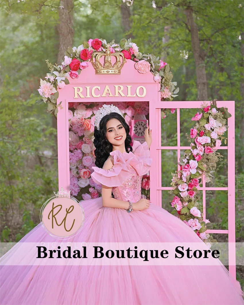 Розовое пышное бальное платье принцессы quinceañera - Фотография_2
