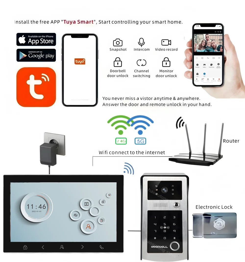 10-дюймовый tuya smart wi-fi видеодомофон - Фотография_6