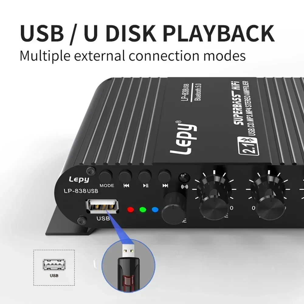 Аудиоусилитель lepy 838usb bluetooth 5 - Фотография_2