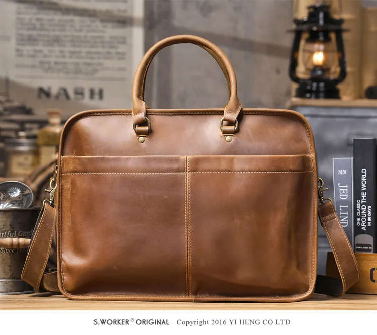 Pndme винтажный мужской портфель-органайзер из воловьей кожи crazy horse - Фотография_2