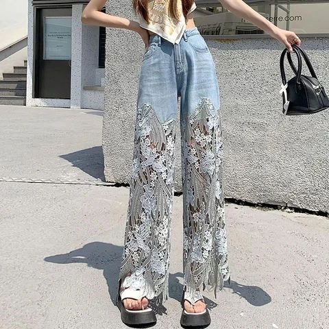 Новые универсальные джинсовые брюки-кюлоты на шнуровке для женщин - Фотография_3