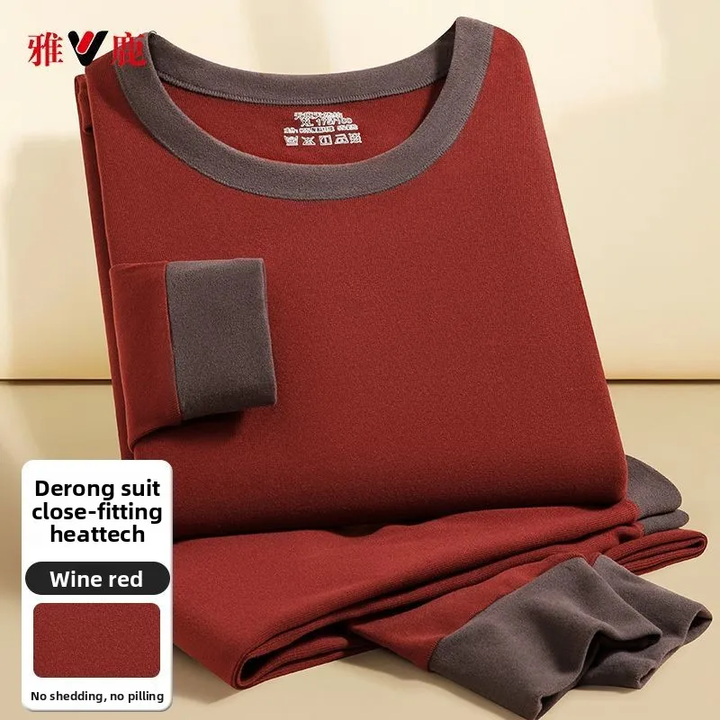 Бархатный утепленный мужской комплект термобелья контрастного цвета - Фотография_4