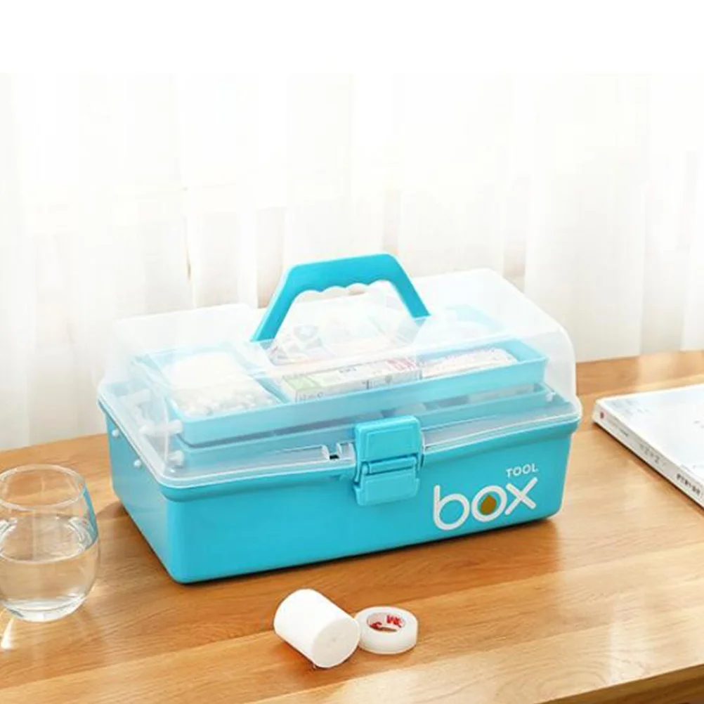 Портативный небесно-голубой многослойный ящик для хранения лекарств - Фотография_2