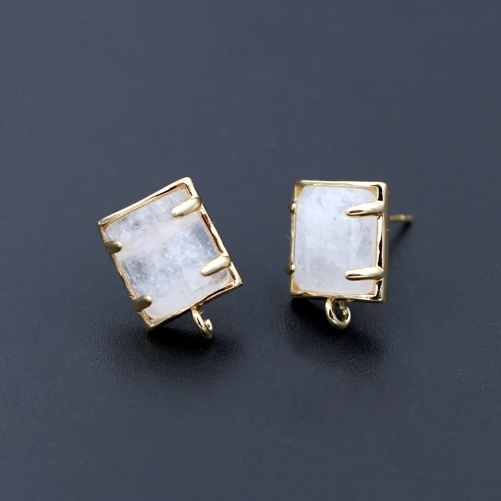 6 пар цветных прямоугольных каменных ушных шпилек - Фотография_3