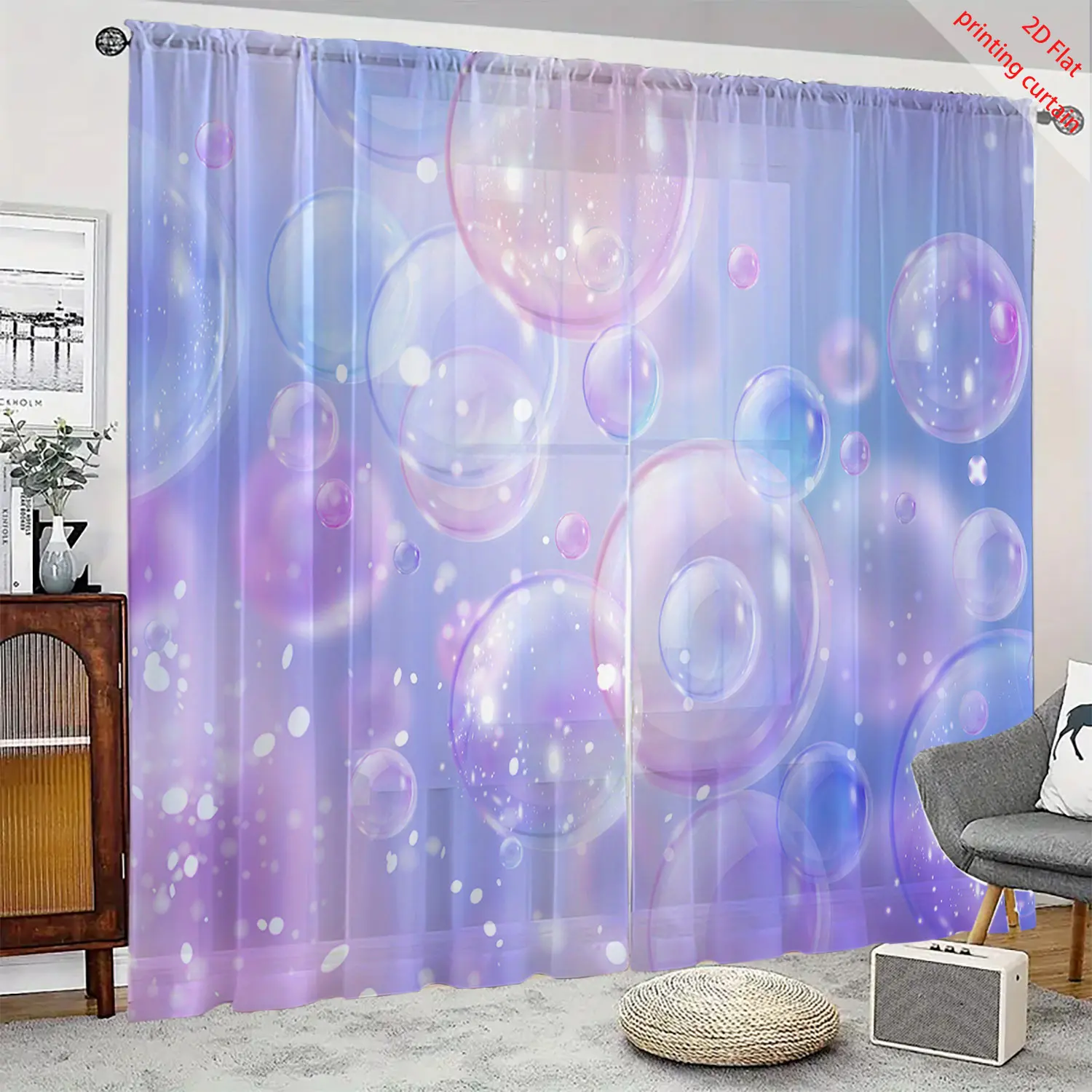 Мечтательная марлевая занавеска с принтом пузырей - Фотография_2