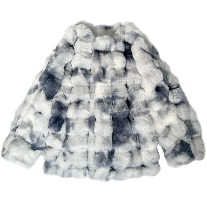 Новое окрашенное в галстук мех и плюшевое пальто со свободным принтом - Фотография_5