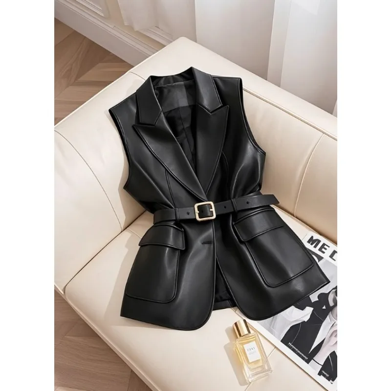 Черный кожаный жилет популярный - Фотография_6