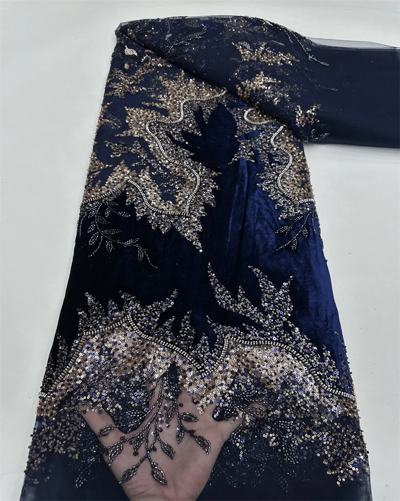 Африканская бархатная кружевная ткань с блестками - Фотография_2