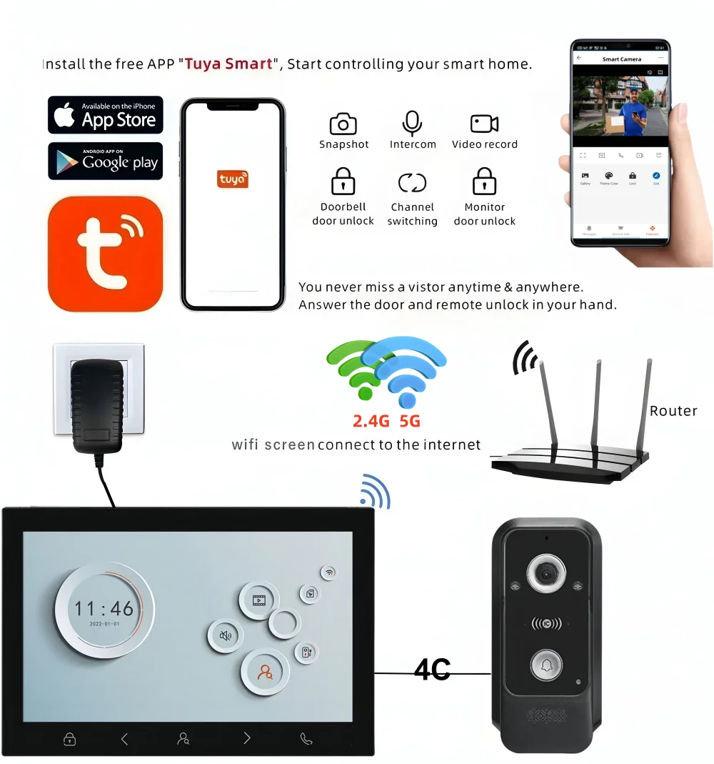 10-дюймовая видеодомофон tuya wifi hd 1080p - Фотография_4